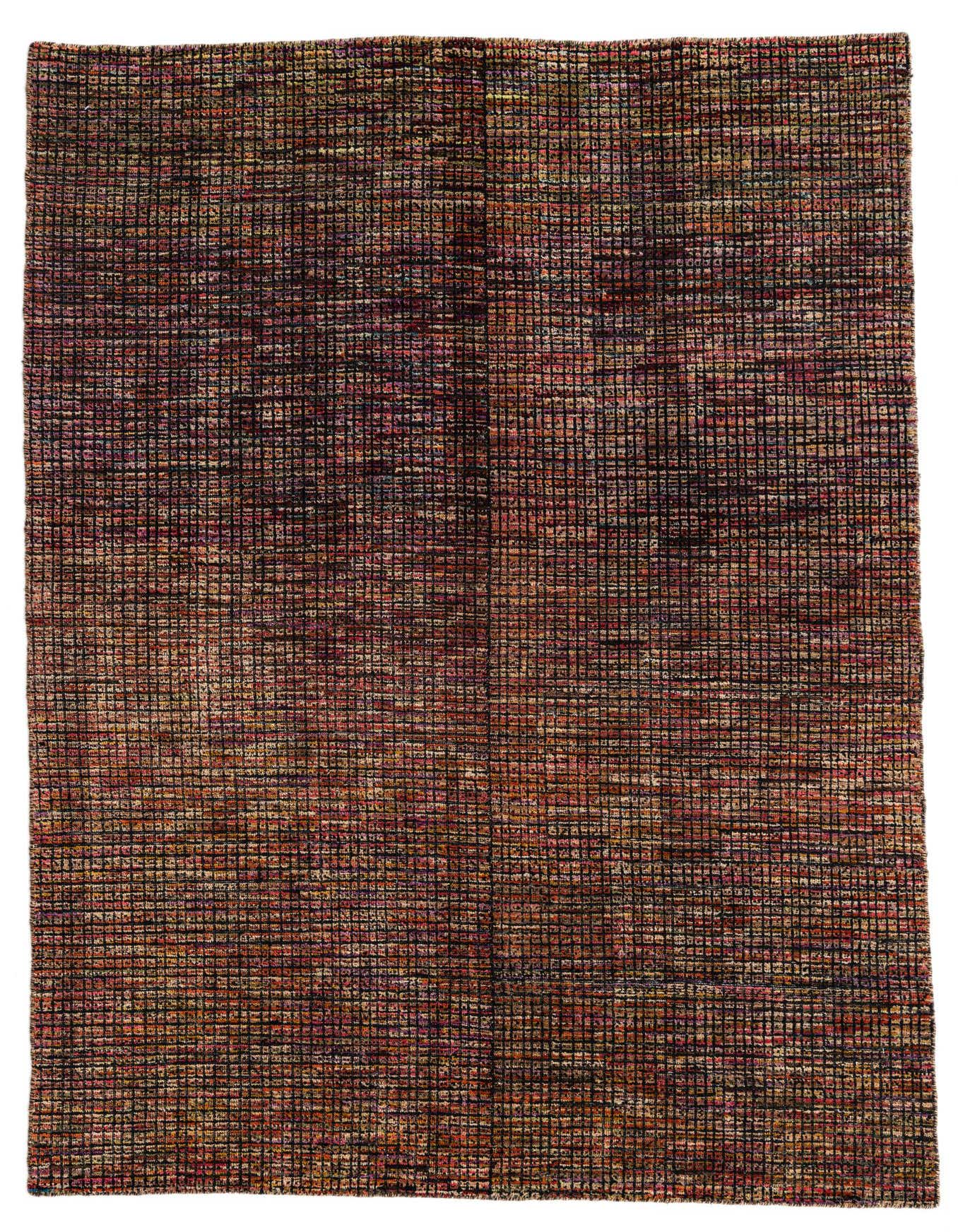 A rectangular 5x8 Darya Collection rug by Rugs.com, featuring a dense, textured grid pattern in various warm, earthy tones, suitable for a living room or bedroom.