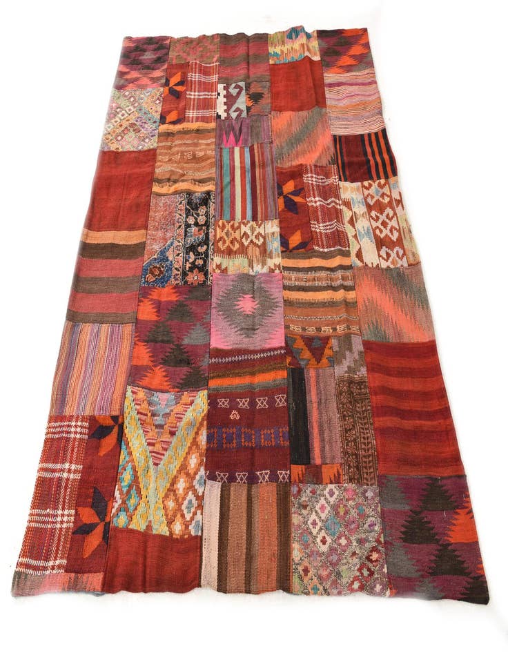 Detail image of  5' 1 x 6' 5  Hand Woven Kilim Patchwork Wool Rug