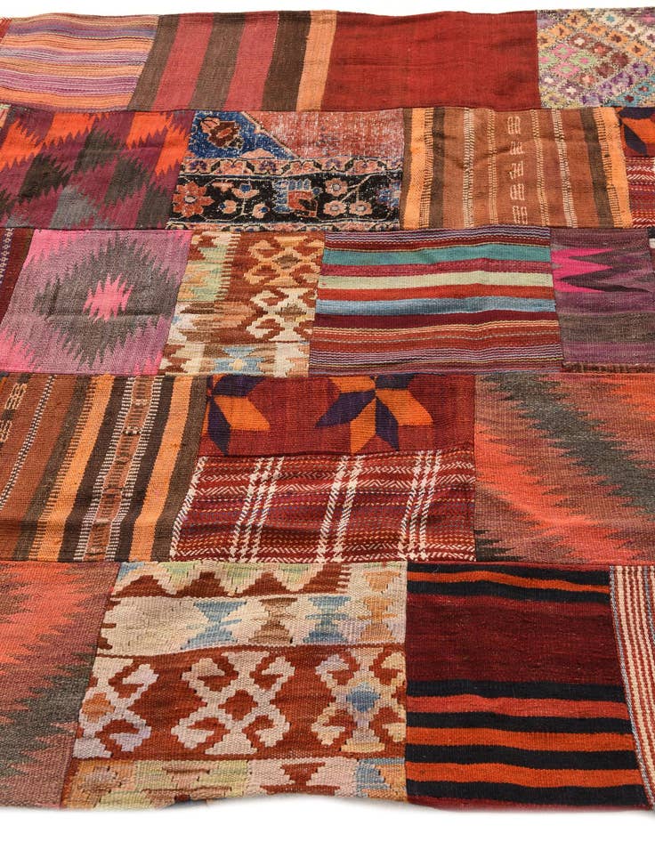 Detail image of  5' 1 x 6' 5  Hand Woven Kilim Patchwork Wool Rug