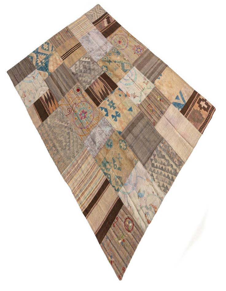 Detail image of  6' x 7' 8  Hand Woven Kilim Patchwork Wool Rug