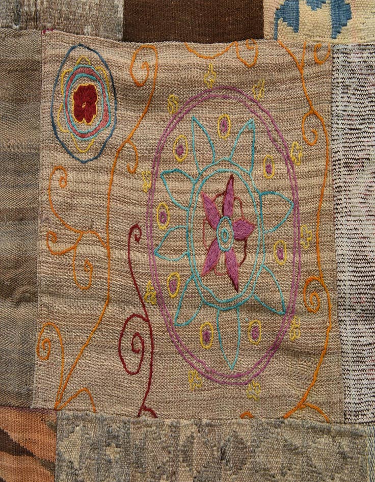 Detail image of  6' x 7' 8  Hand Woven Kilim Patchwork Wool Rug