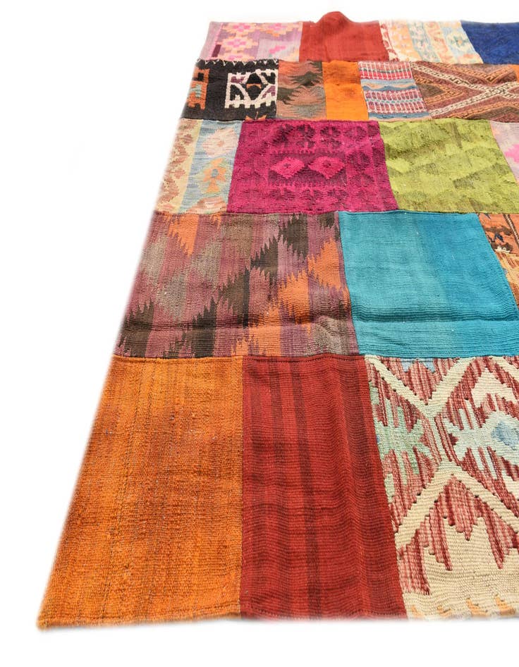 Detail image of  5' 7 x 7' 11  Hand Woven Kilim Patchwork Wool Rug
