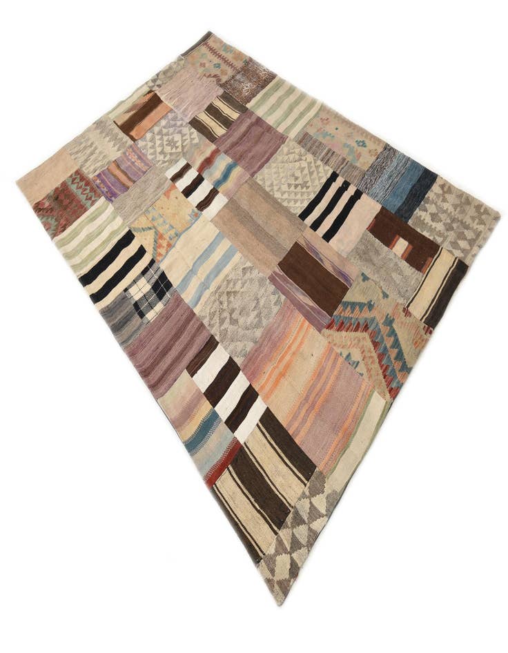 Detail image of  5' 6 x 8' 1  Hand Woven Kilim Patchwork Wool Rug