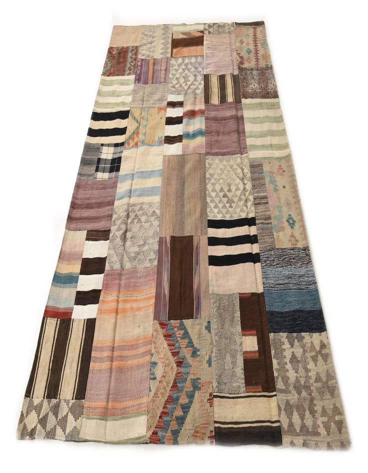 Detail image of  5' 6 x 8' 1  Hand Woven Kilim Patchwork Wool Rug