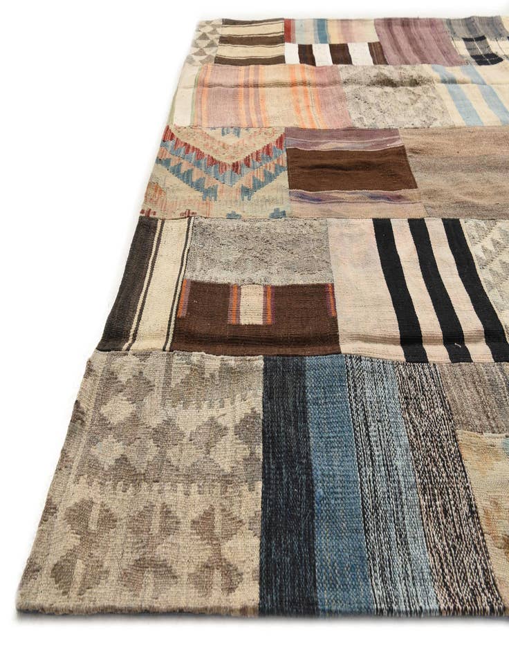 Detail image of  5' 6 x 8' 1  Hand Woven Kilim Patchwork Wool Rug