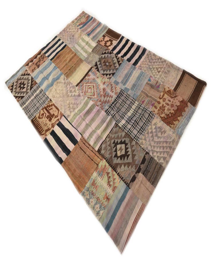 Detail image of  5' 4 x 7' 11  Hand Woven Kilim Patchwork Wool Rug