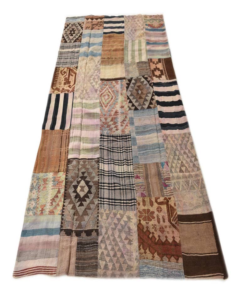 Detail image of  5' 4 x 7' 11  Hand Woven Kilim Patchwork Wool Rug