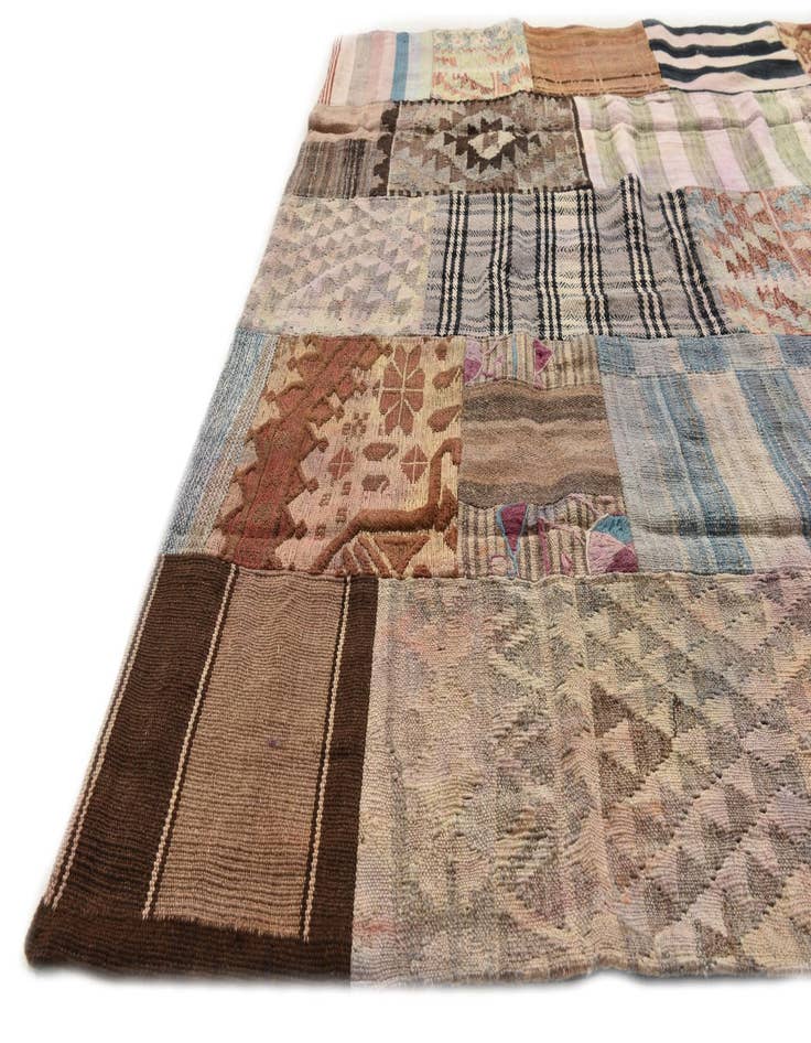 Detail image of  5' 4 x 7' 11  Hand Woven Kilim Patchwork Wool Rug