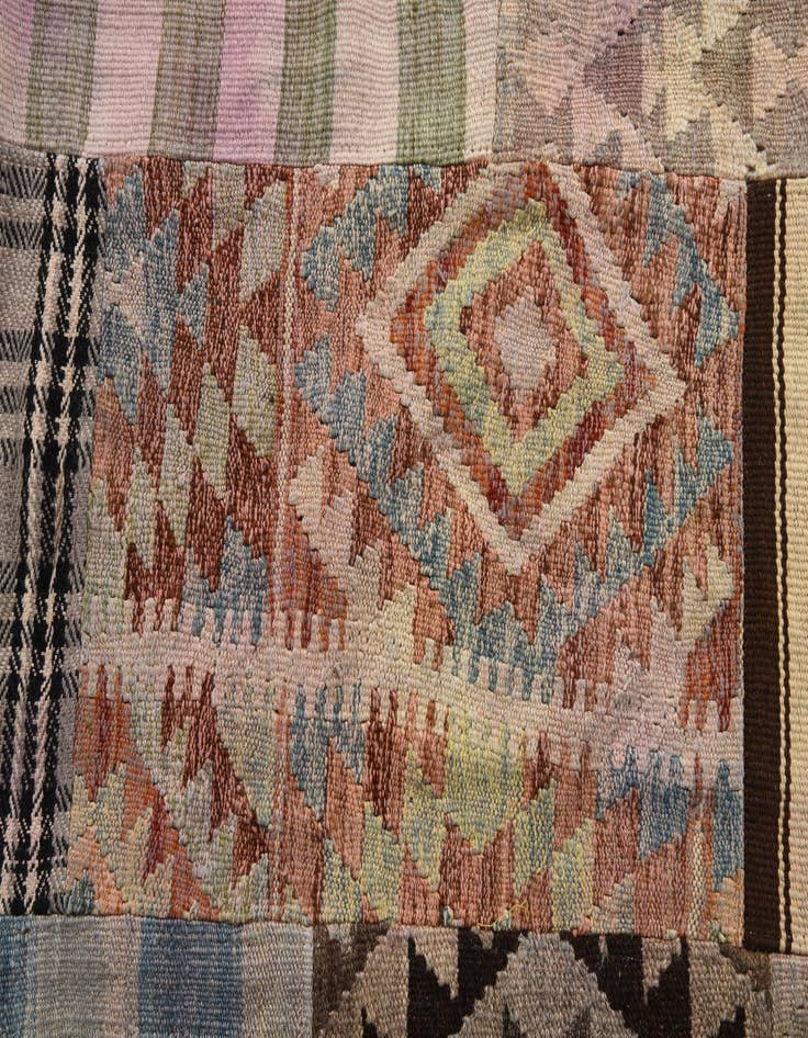 Detail image of  5' 4 x 7' 11  Hand Woven Kilim Patchwork Wool Rug