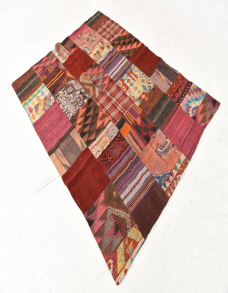 Detail image of  5' x 6' 7  Hand Woven Kilim Patchwork Wool Rug