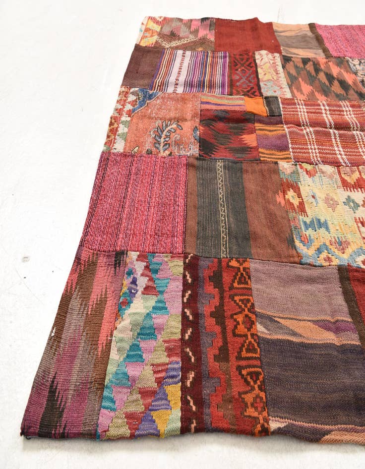 Detail image of  5' x 6' 7  Hand Woven Kilim Patchwork Wool Rug