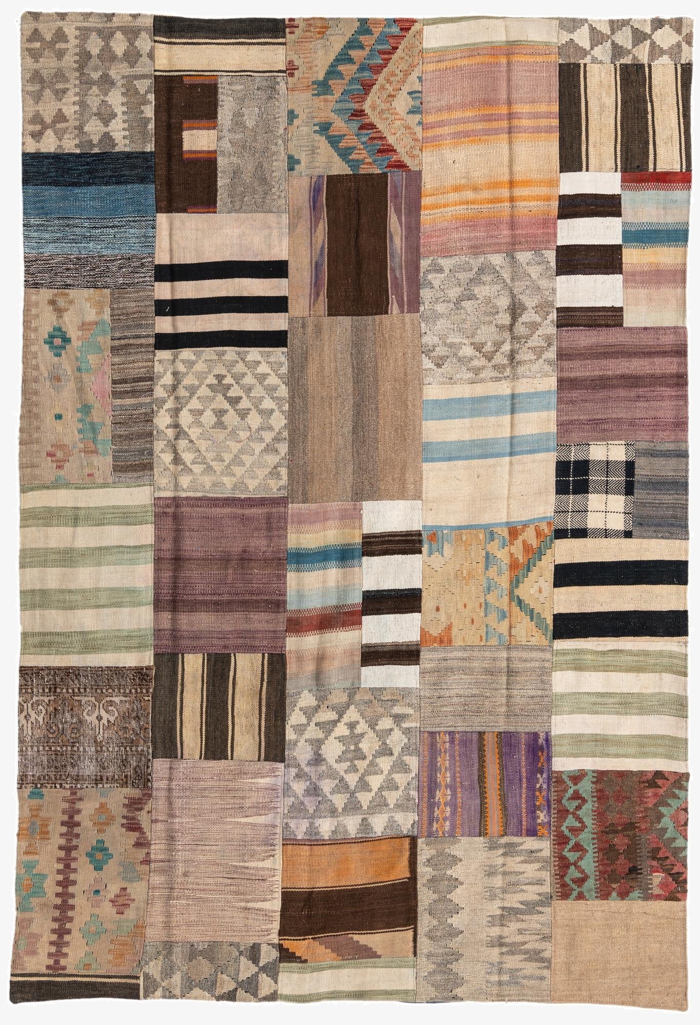  5' 6 x 8' 1  Hand Woven Kilim Patchwork Wool Rug