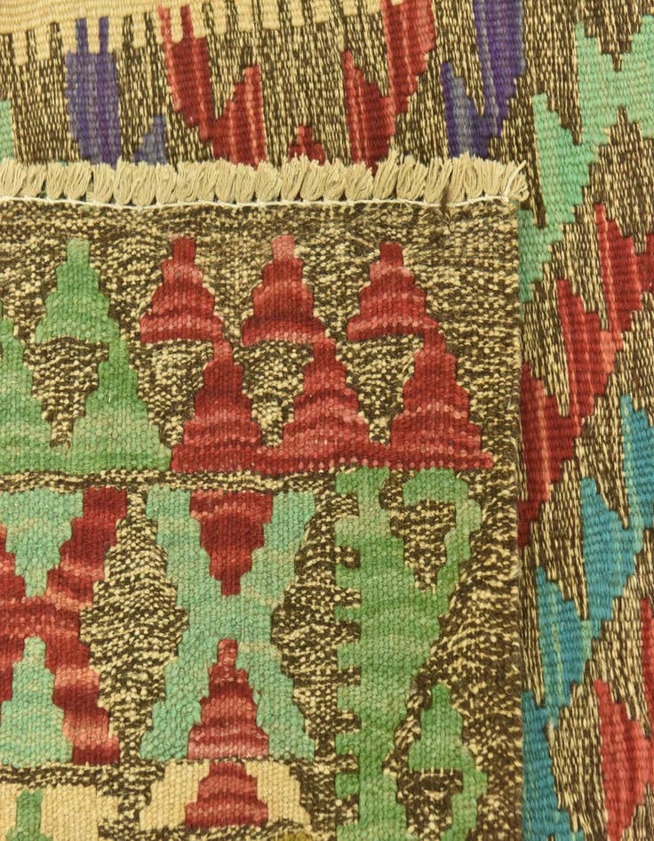 Detail image of  3' 5 x 6' 1  Hand Woven Kilim Maymana Wool Runner Rug