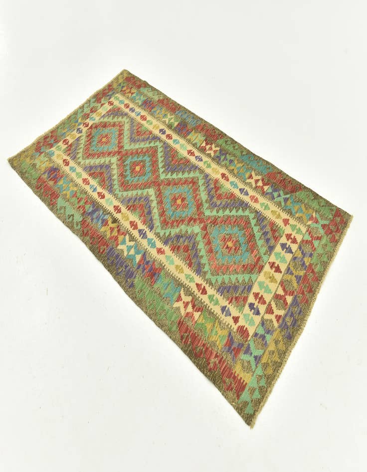 Detail image of  3' 5 x 6' 1  Hand Woven Kilim Maymana Wool Runner Rug