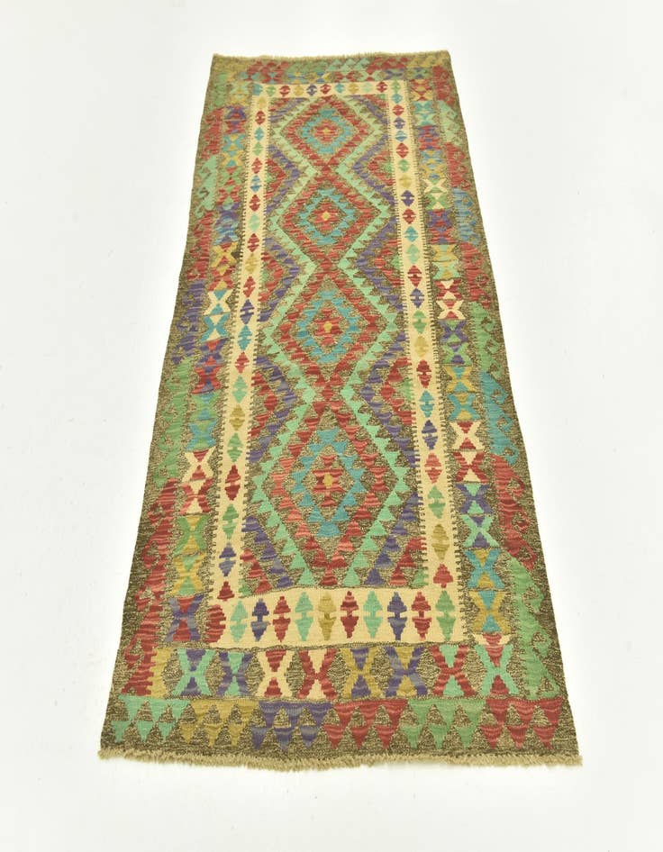 Detail image of  3' 5 x 6' 1  Hand Woven Kilim Maymana Wool Runner Rug