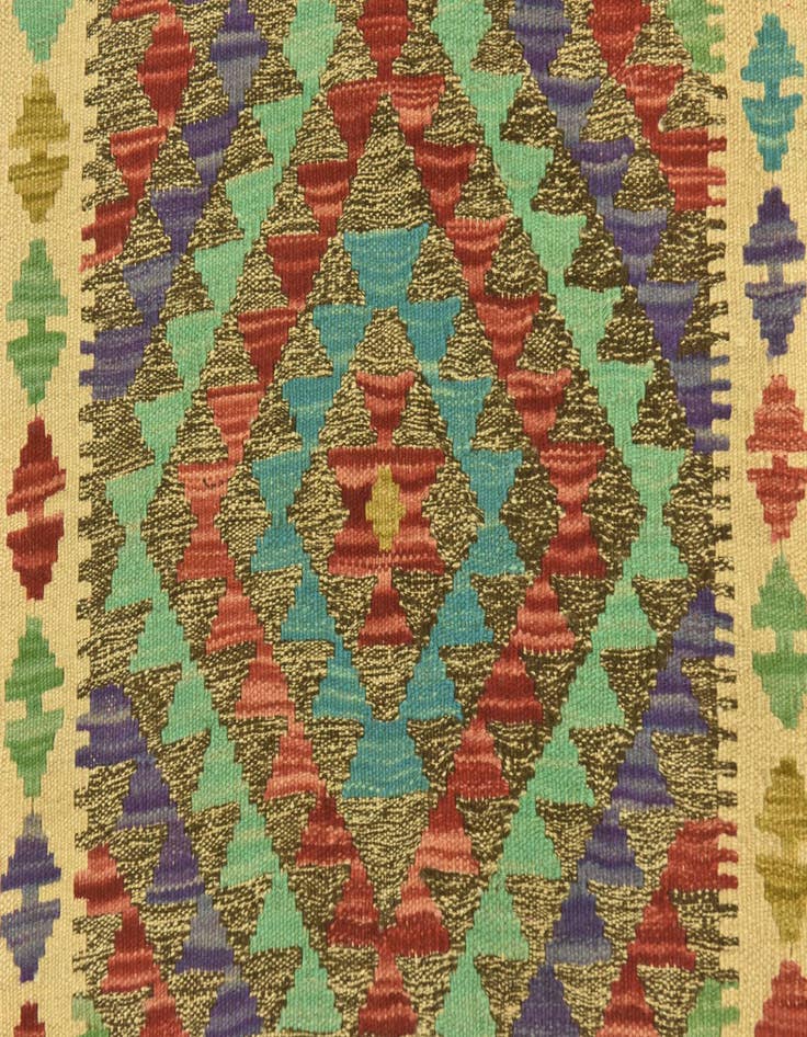 Detail image of  3' 5 x 6' 1  Hand Woven Kilim Maymana Wool Runner Rug