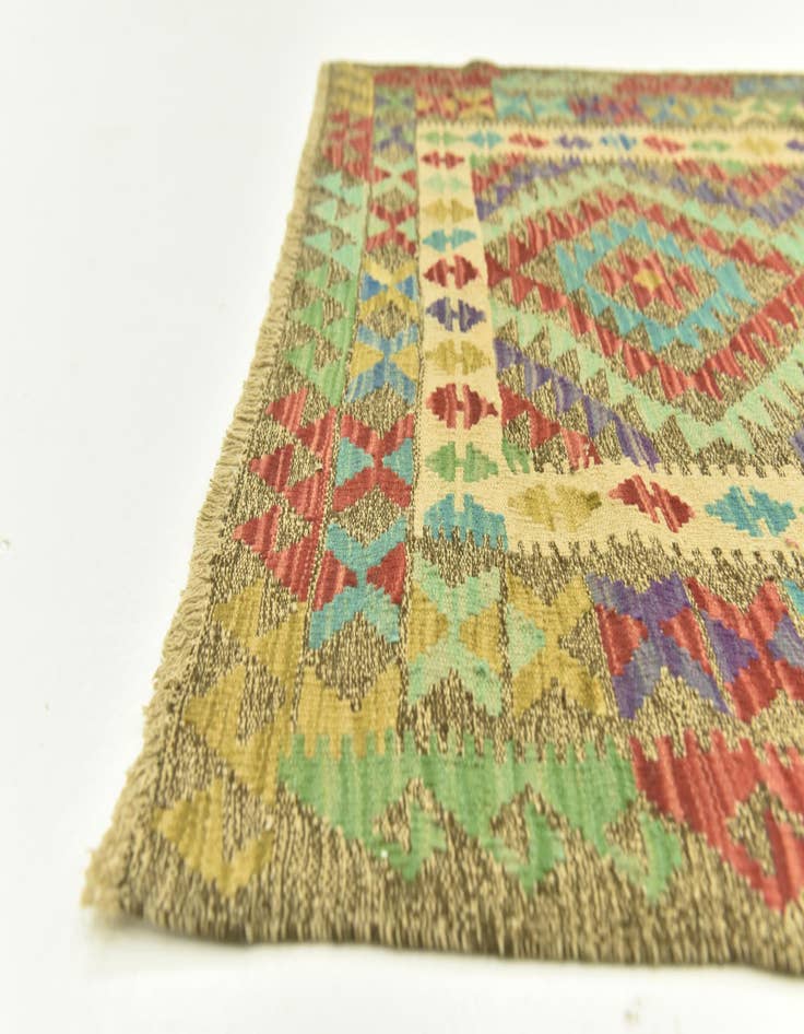 Detail image of  3' 5 x 6' 1  Hand Woven Kilim Maymana Wool Runner Rug