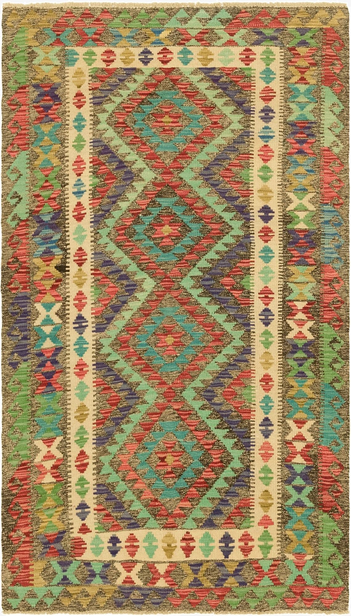  3' 5 x 6' 1  Hand Woven Kilim Maymana Wool Runner Rug