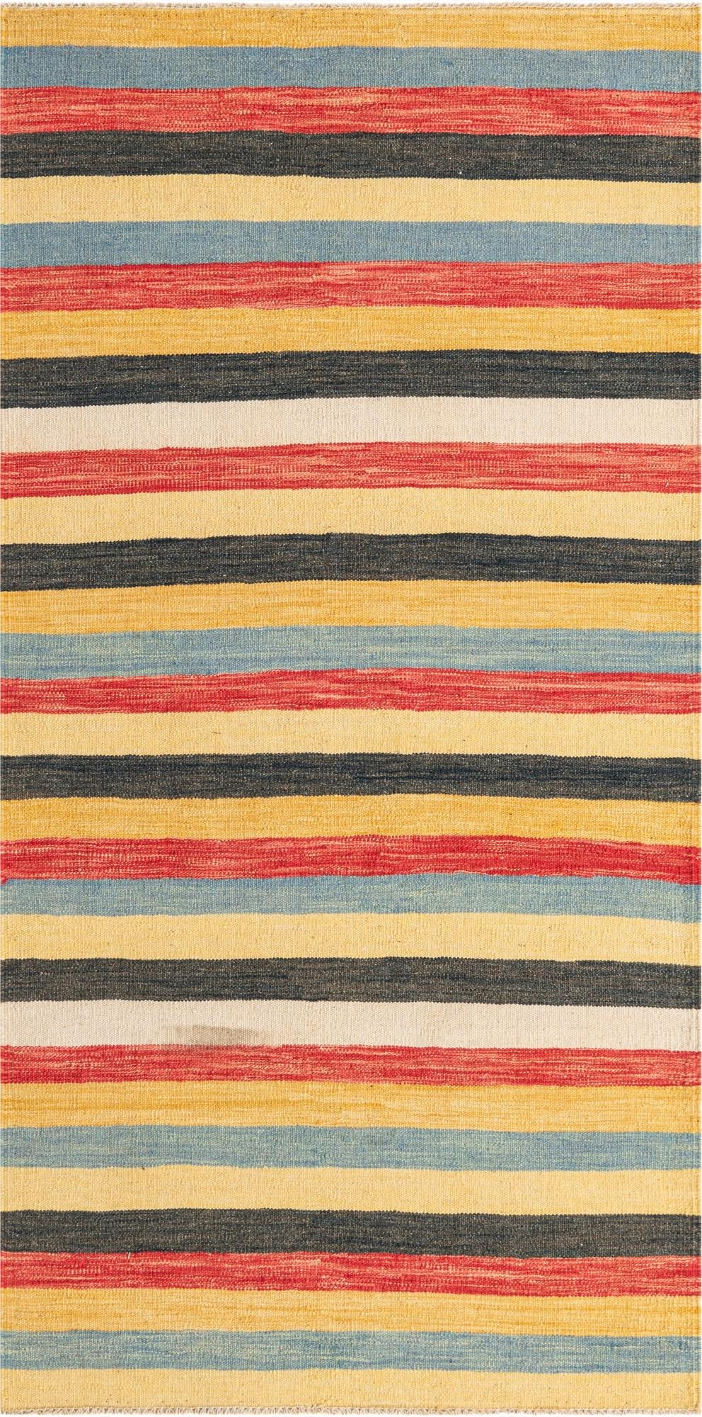  3' 3 x 6' 7  Hand Woven Kilim Maymana Wool Runner Rug