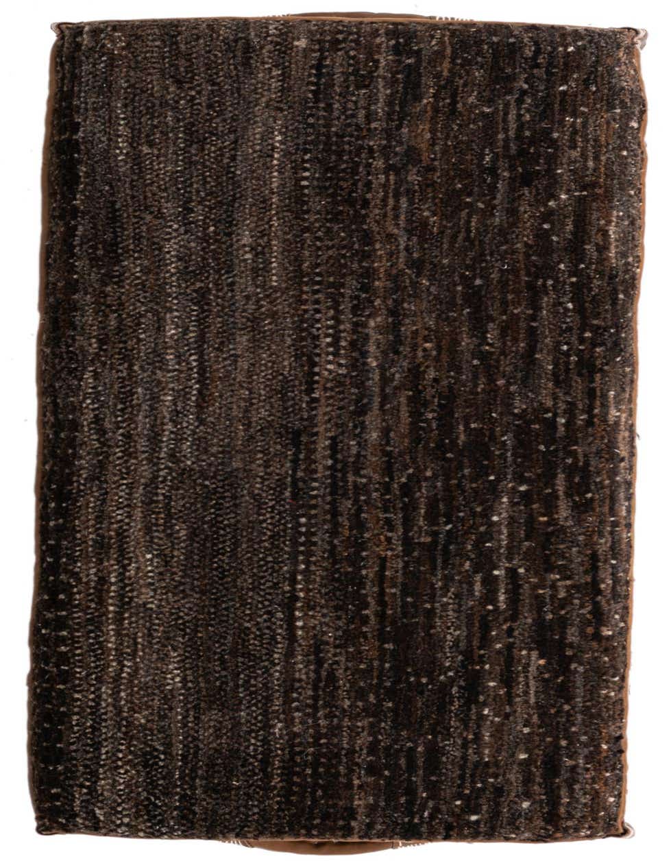 A 2x3 rectangular brown and tan striped rug with a traditional pattern and medium pile, suitable for an entryway.