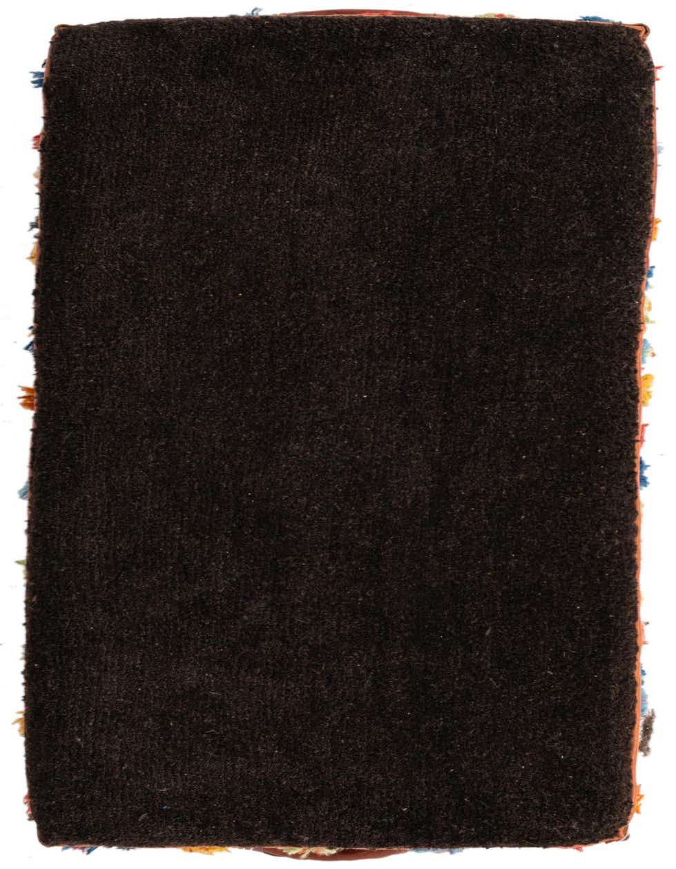 A 2x3 rectangular brown rug with a textured pile, featuring subtle traditional or oriental stripe patterns.