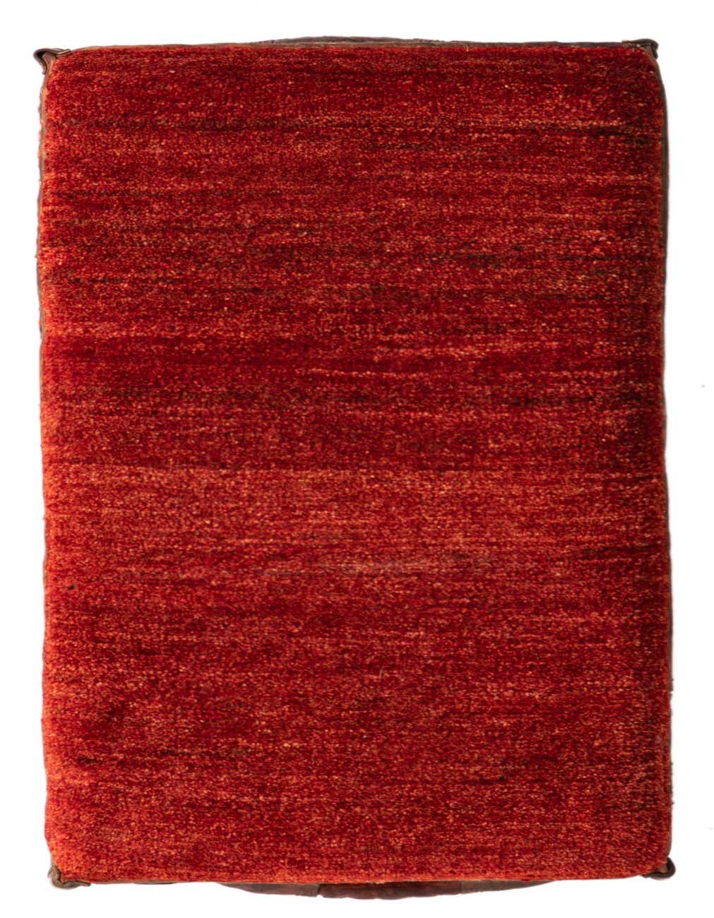 A 2x3 rectangular modern rug in shades of orange and red, featuring a medium pile and abstract pattern.