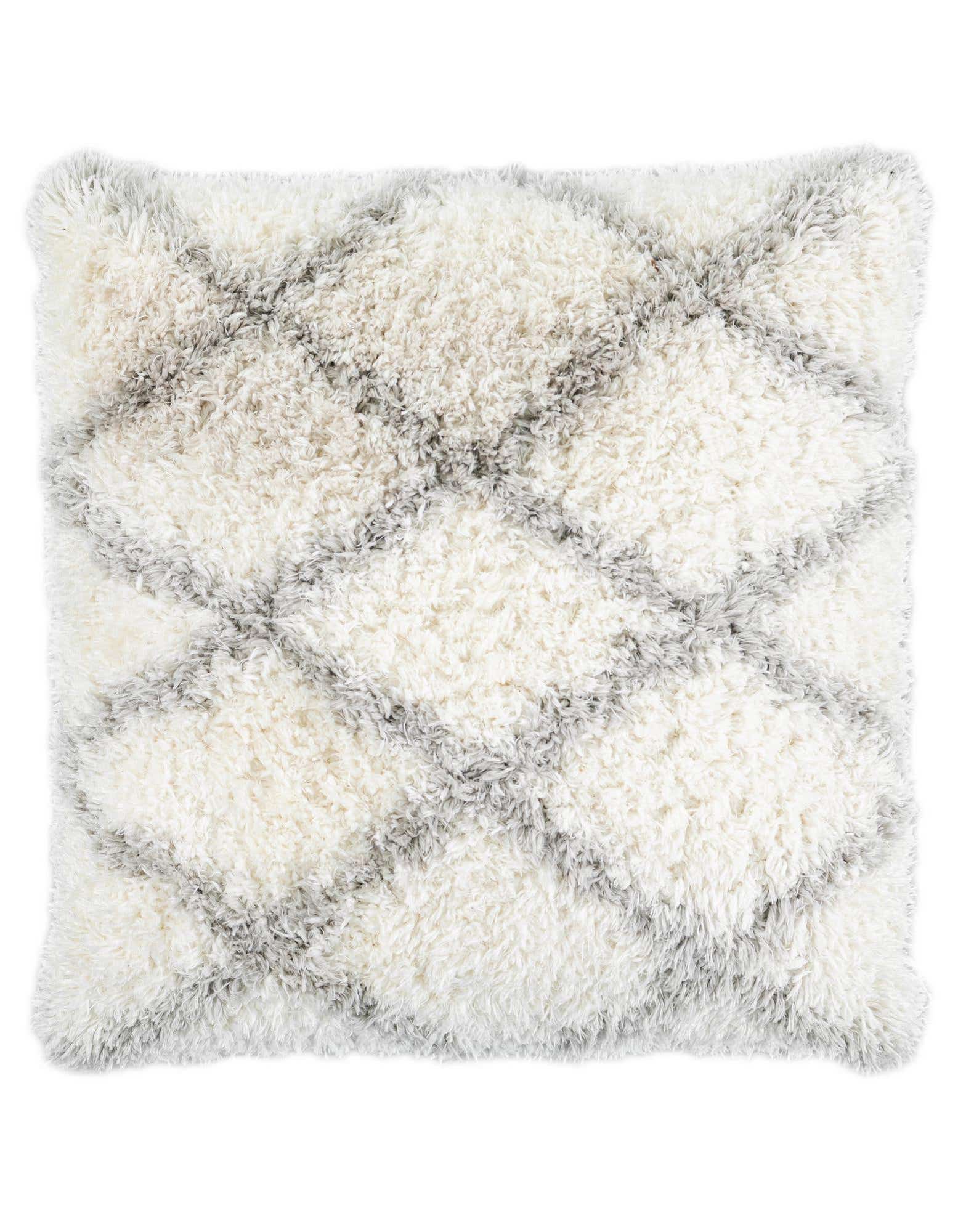 A rectangular ivory and cream pillow with a gray geometric diamond pattern, featuring a medium pile texture.