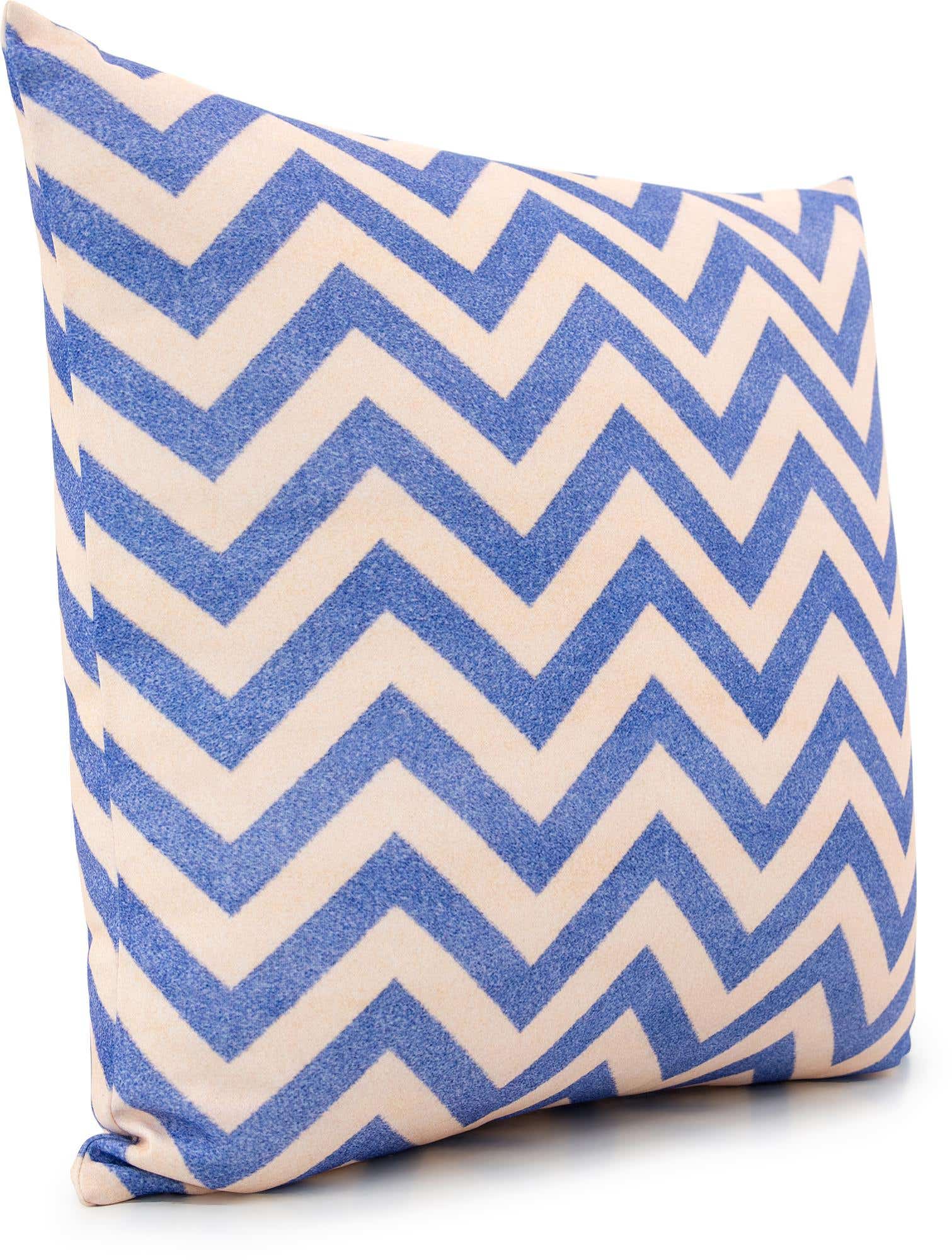 A rectangular throw pillow featuring a vibrant blue and off-white chevron pattern, perfect for a modern living space.