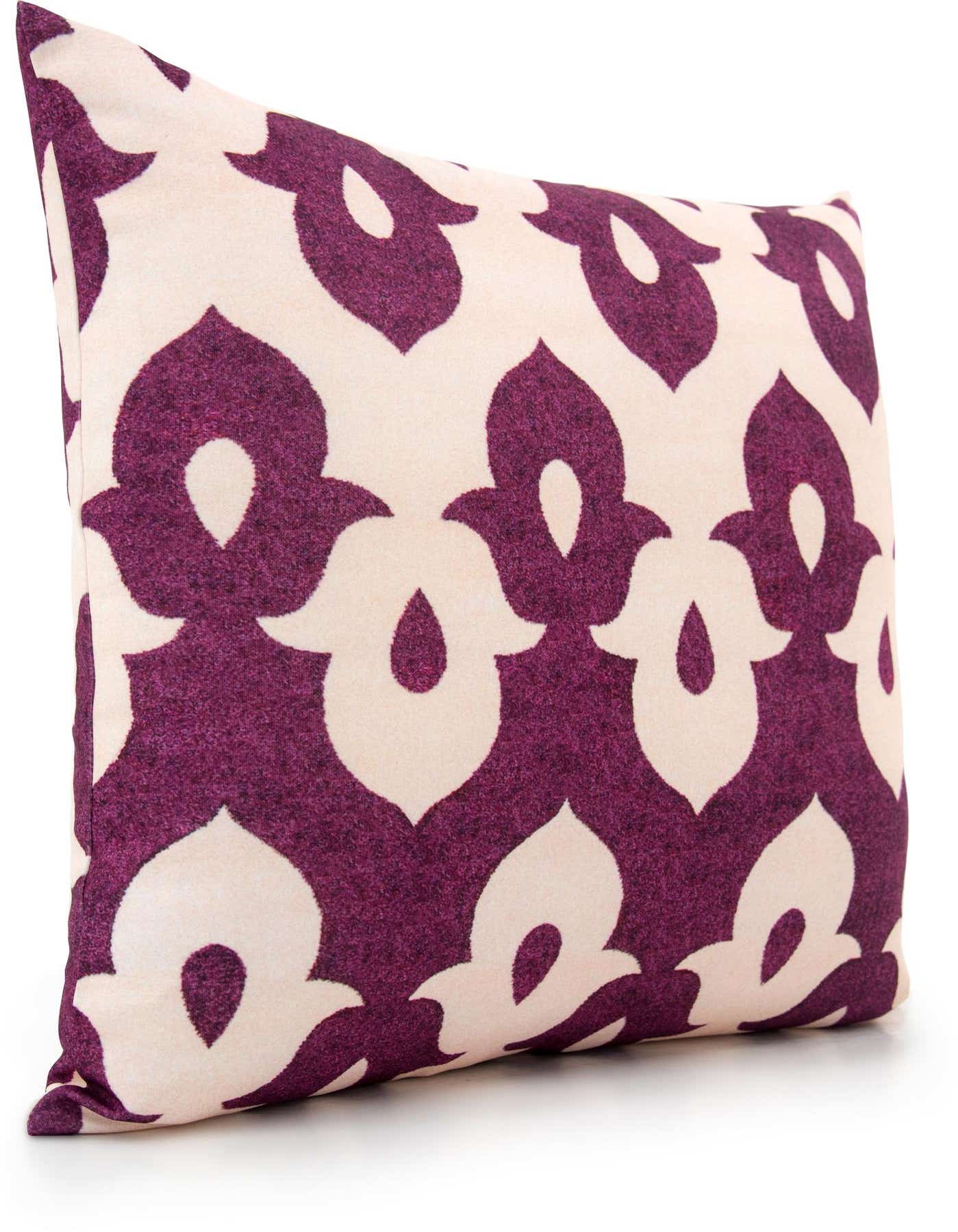 A rectangular purple and cream pillow with a transitional ikat pattern, perfect for adding a pop of color to any indoor space.