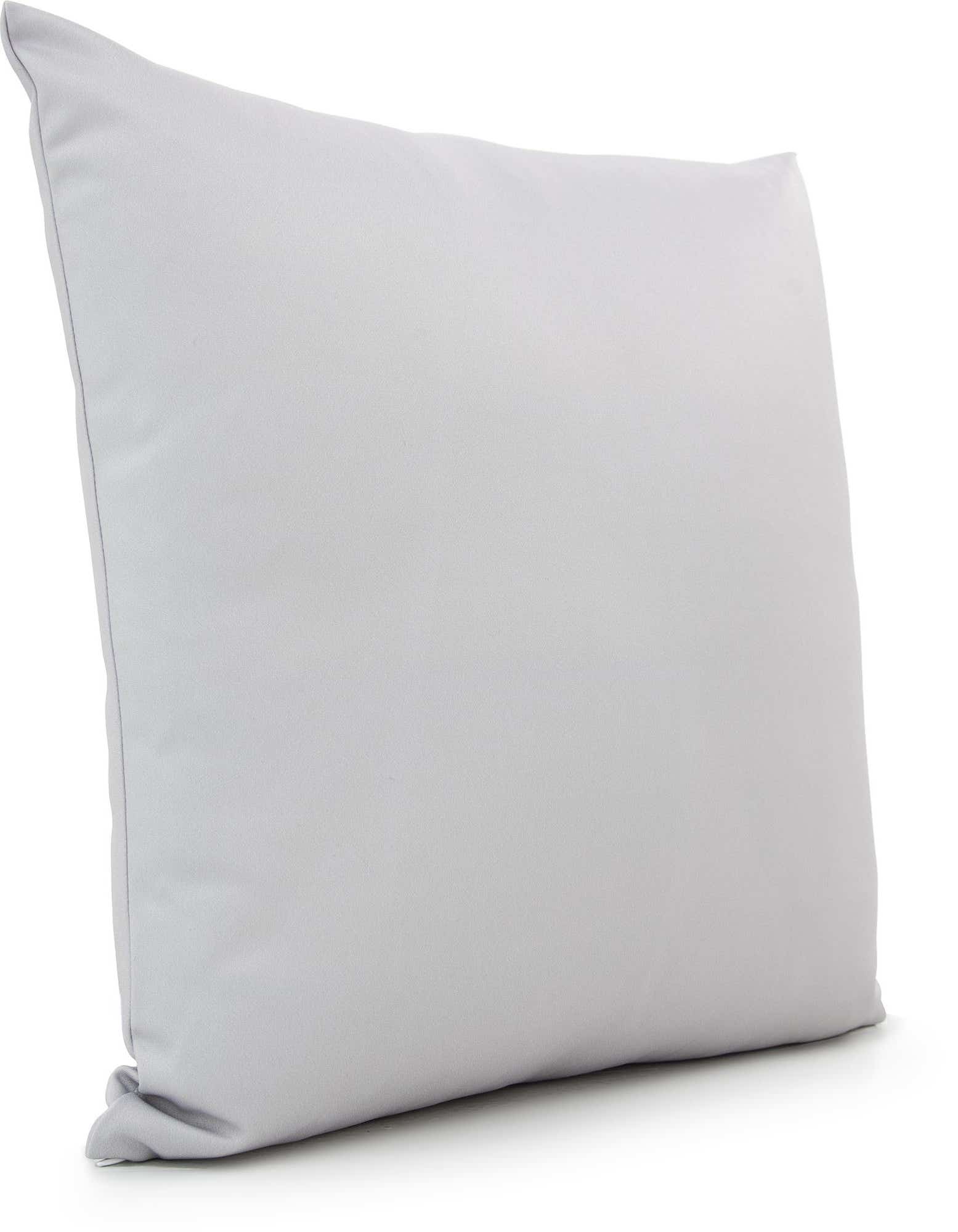 A rectangular gray solid pillow made of 100% polyester, designed for indoor use.