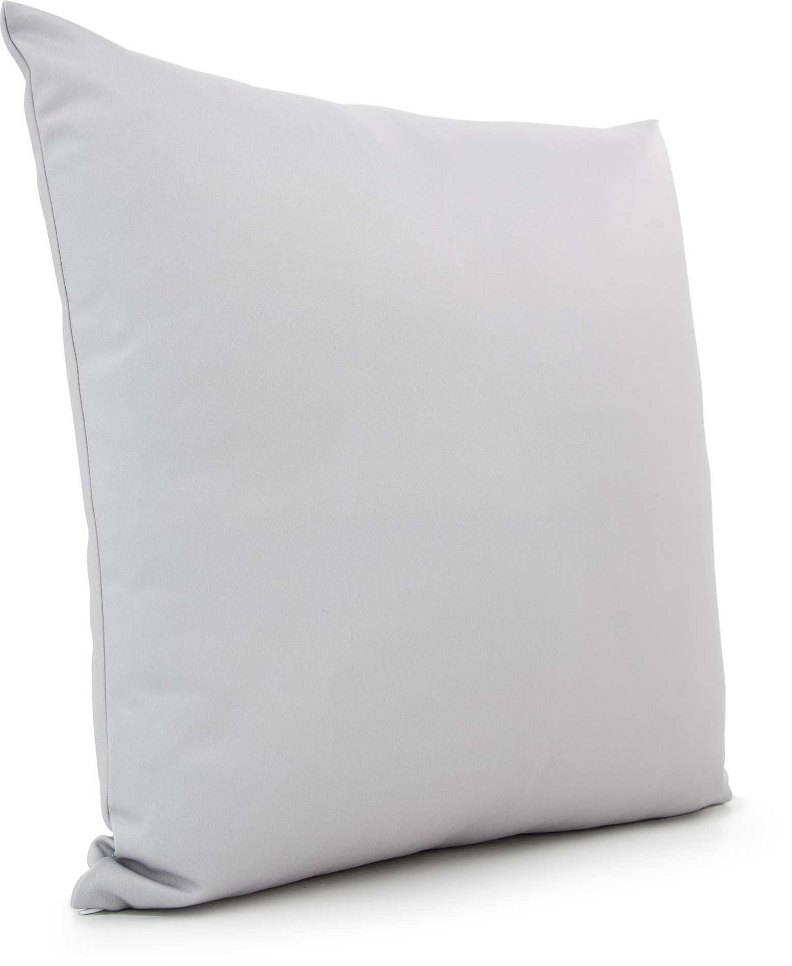 A rectangular gray solid pillow made of 100% polyester, designed for indoor use.