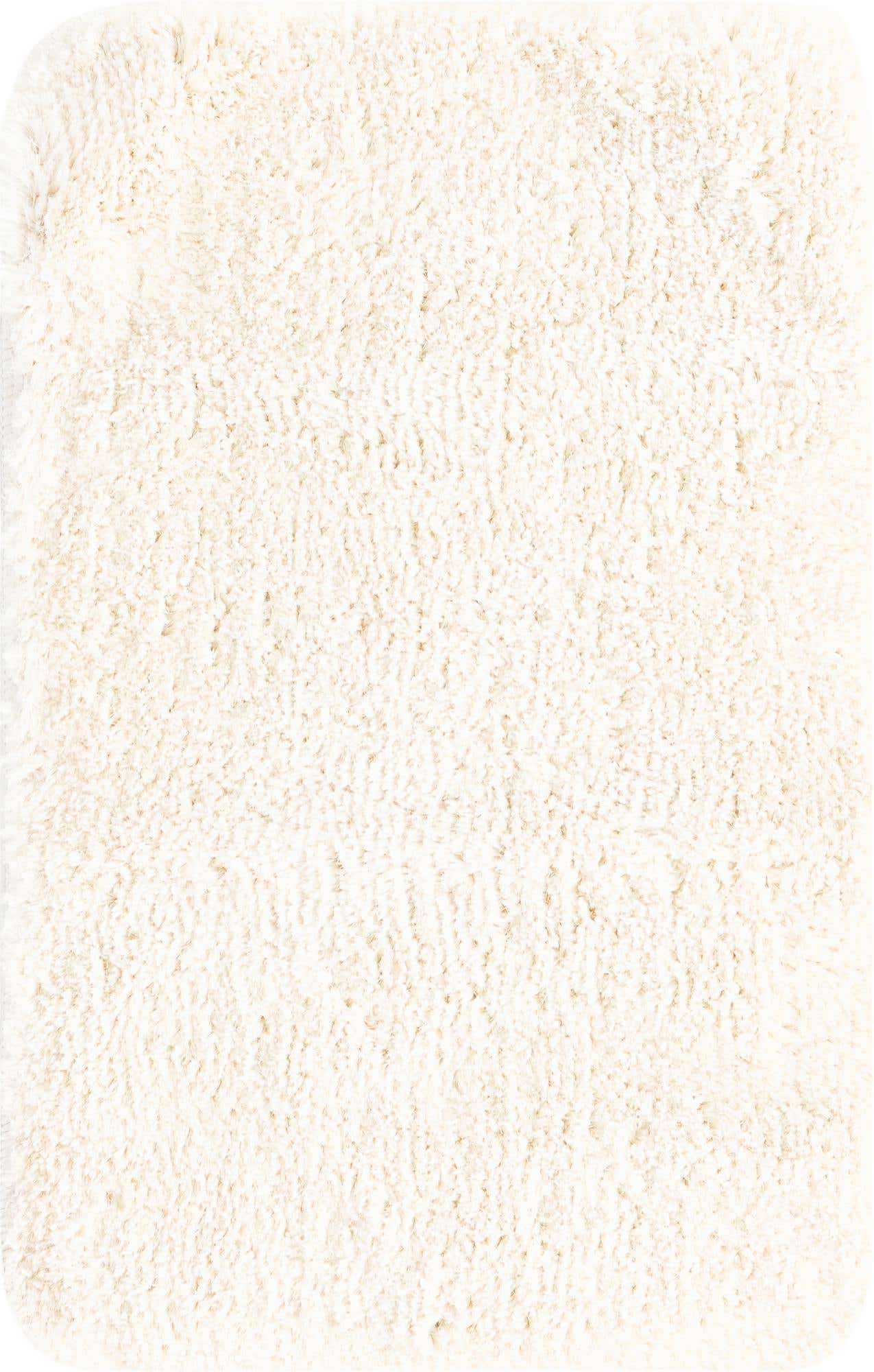 A plush 2x3 rectangular ivory shag rug with rounded corners, featuring a soft, textured pile suitable for any indoor space.