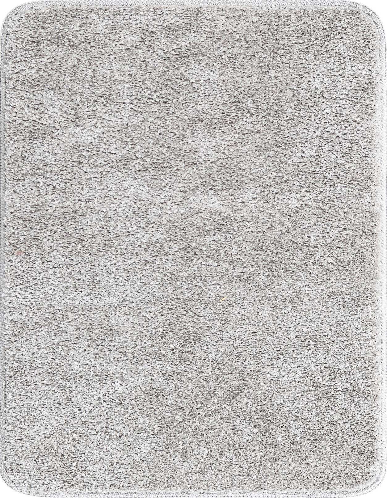 A 2x3 rectangular gray modern polyester bath mat with a textured pile and rounded corners.