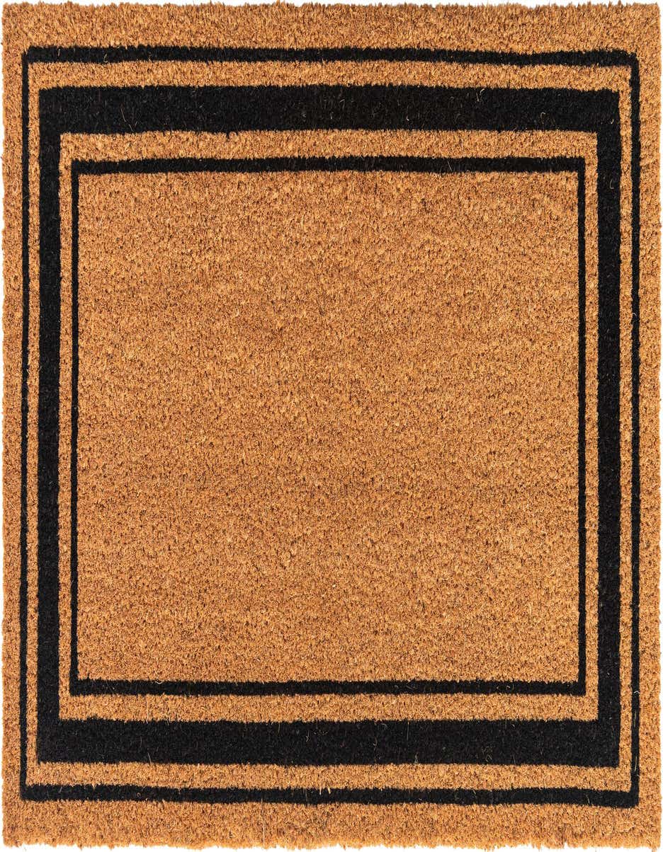 A rectangular 2x3 brown coir doormat with a bold black double-line border, suitable for an entryway.