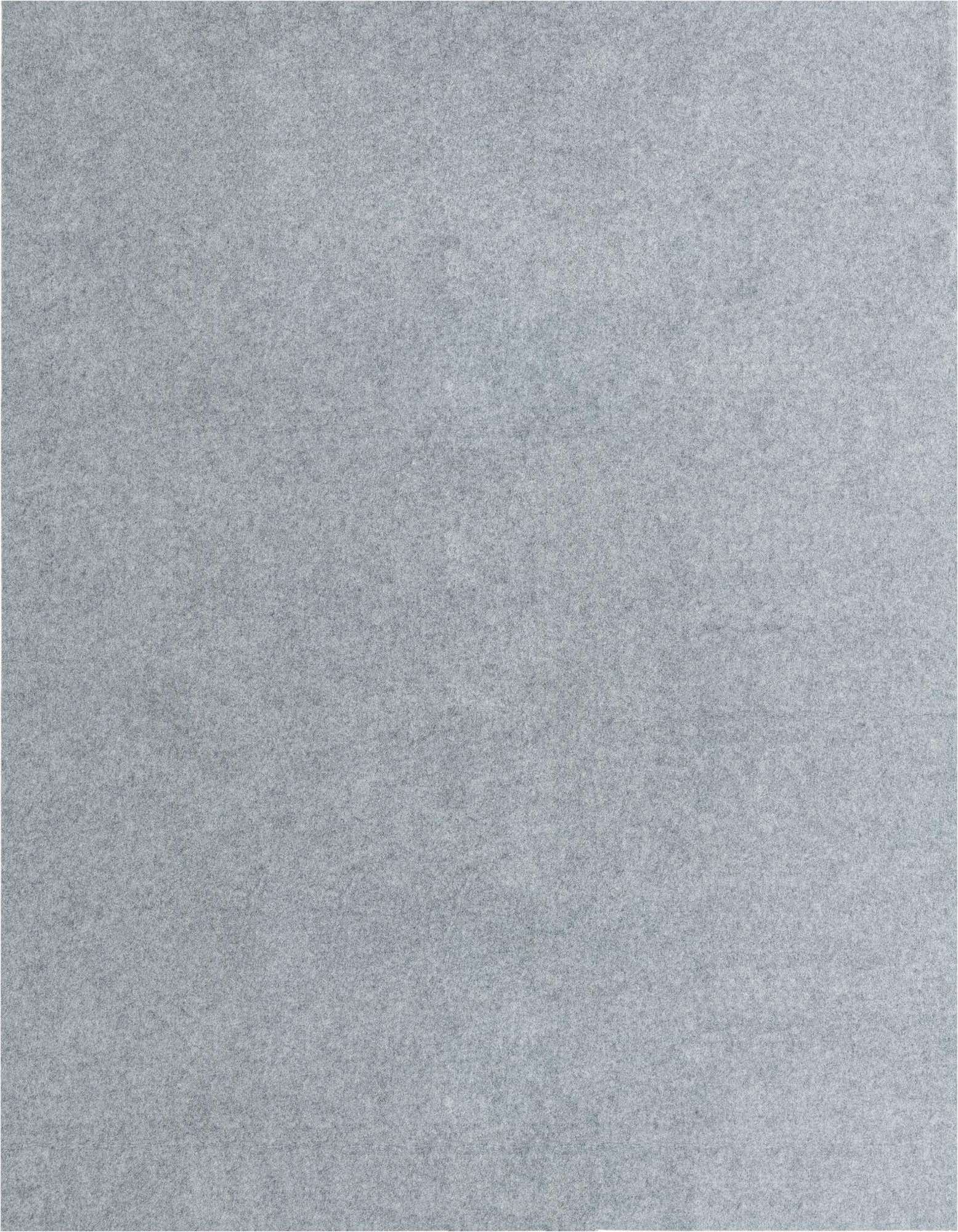 A full overhead view of a rectangular 8x10 medium pile rug pad in a solid light gray color.