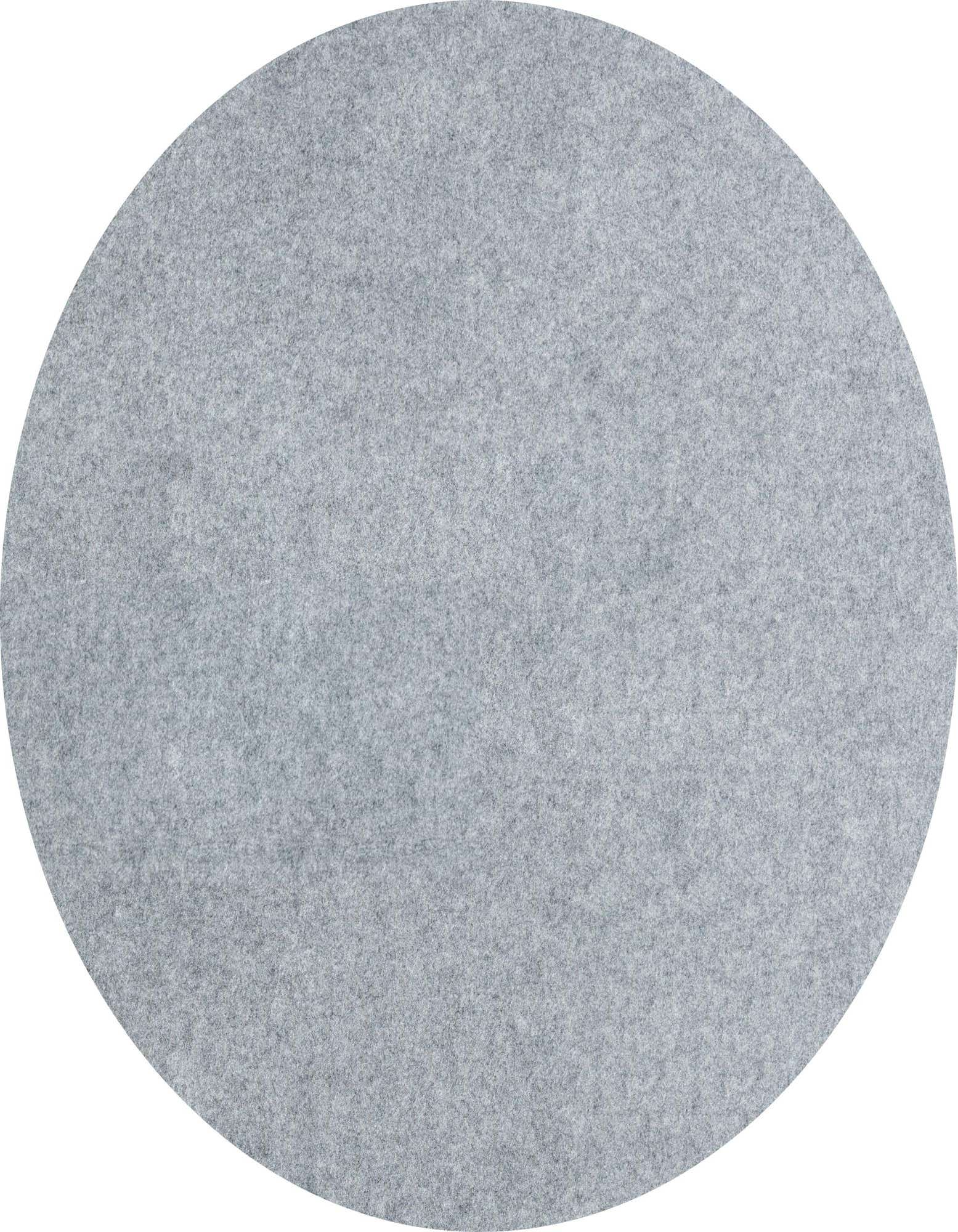 A close-up view of a light gray round rug pad, showing its medium pile texture.