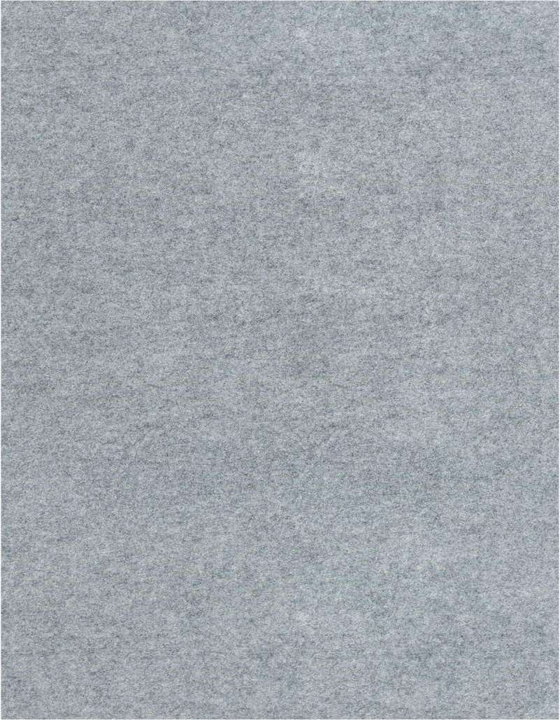 A close-up view of a medium gray runner rug with a subtle textured, medium pile.