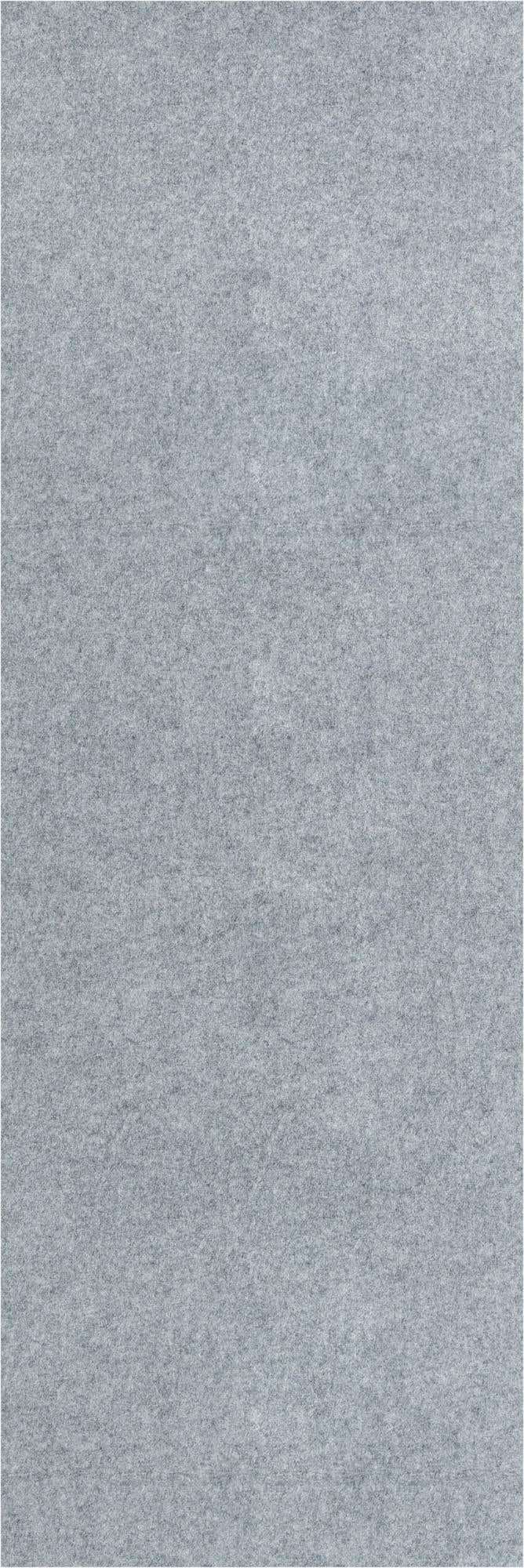 A plain gray 7 ft runner rug with a medium pile, suitable for a hallway or patio.