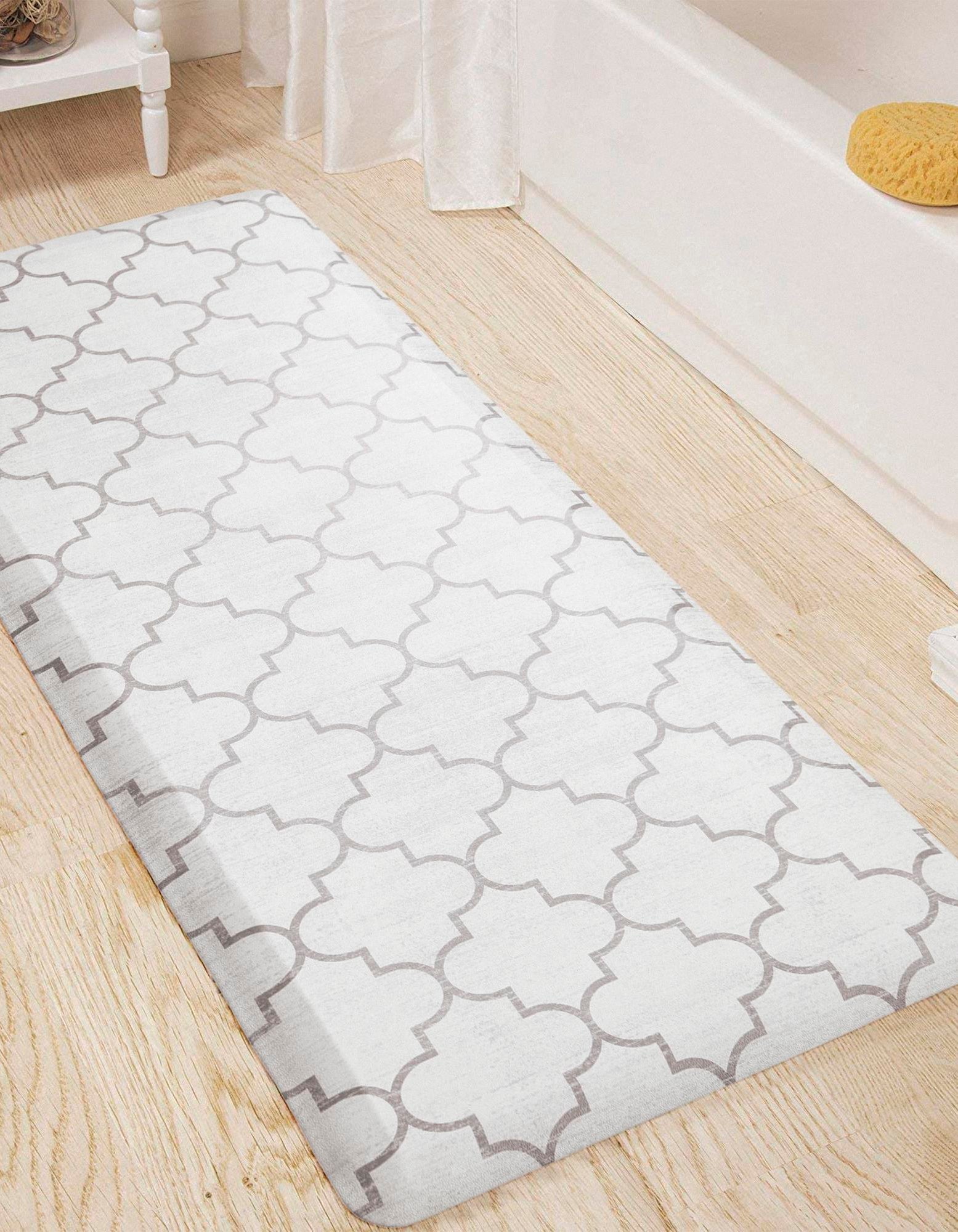 White Gray 2' x 5' Trellis Anti-Fatigue Comfort Mat | Rugs.com