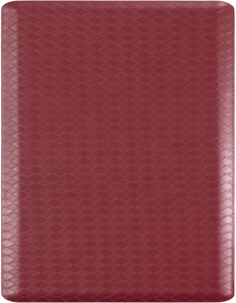 A 2x5 rectangular Comfort Mat in a deep red color with a subtle woven diamond pattern, ideal for indoor use.