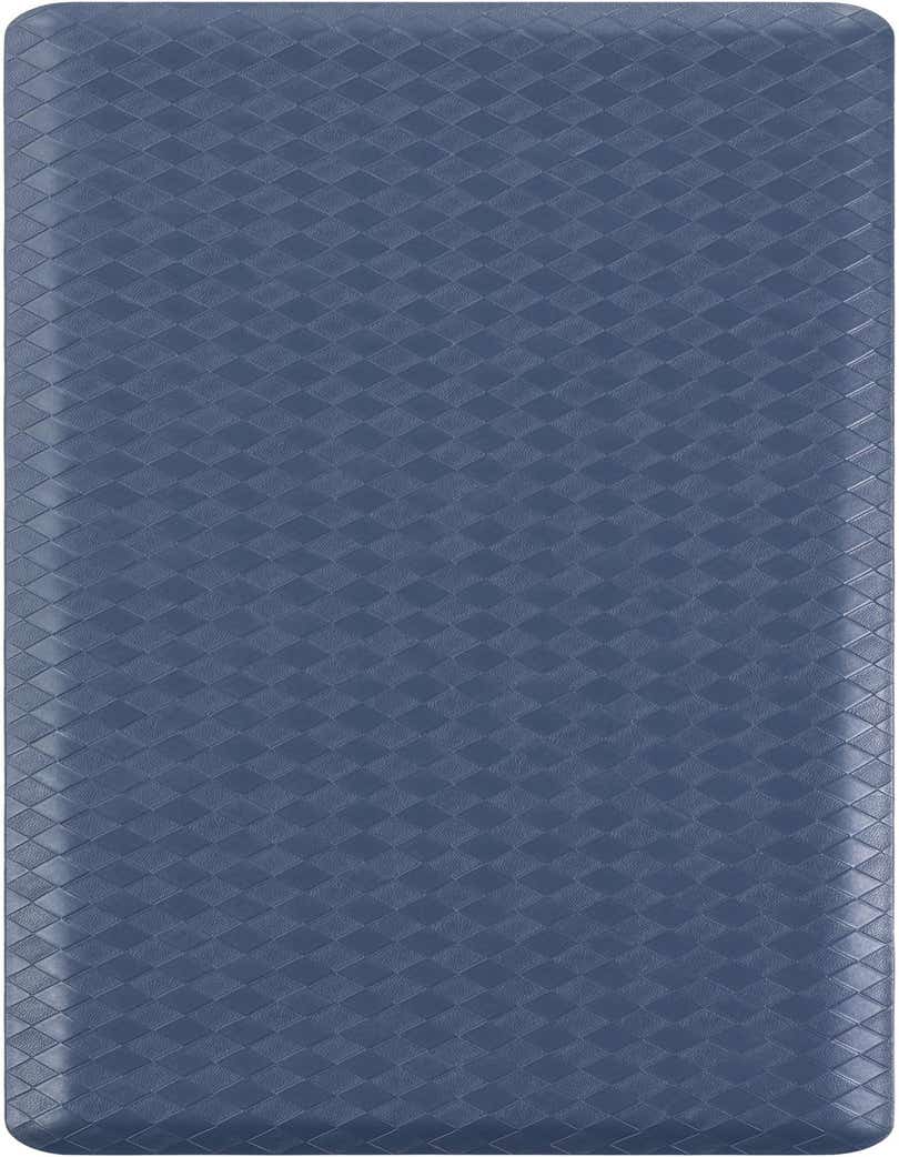 A 2x5 rectangular navy blue Comfort Mat with a subtle textured diamond pattern, suitable for indoor use.