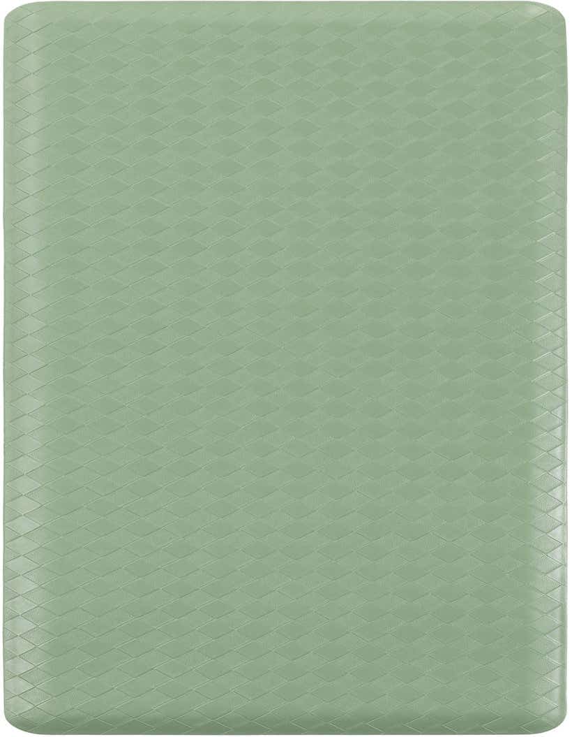 A 2x5 rectangular sage green comfort mat with a subtle woven diamond pattern, ideal for indoor use.