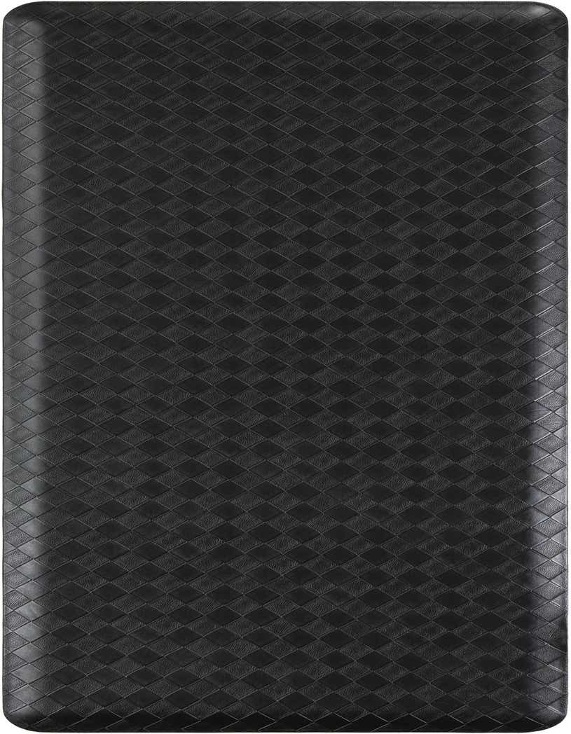 A 2x5 rectangular black comfort mat with a subtle woven diamond pattern, ideal for indoor use.