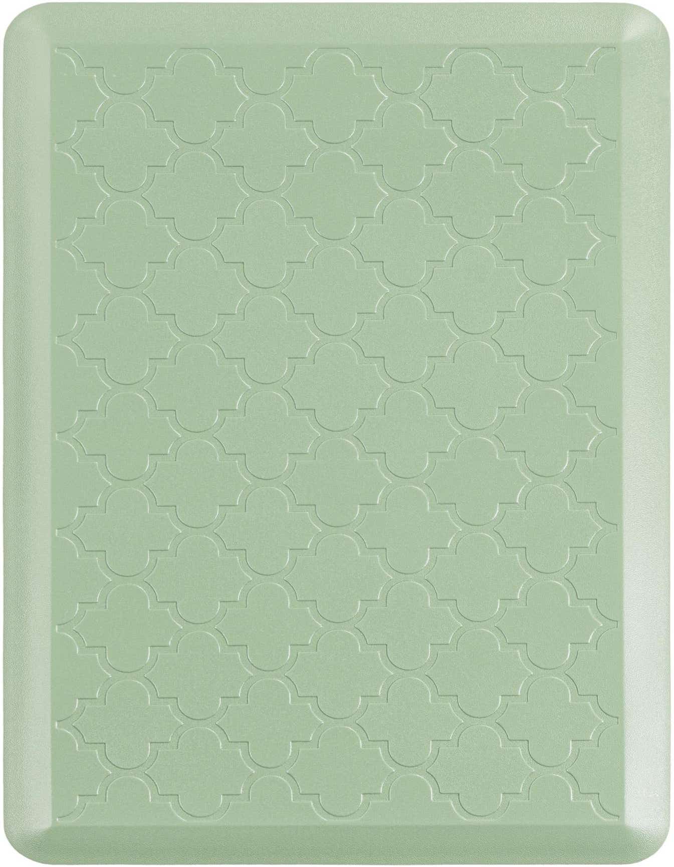 A rectangular 2x3 green Comfort Mat with a subtle embossed quatrefoil pattern and a slightly raised border.