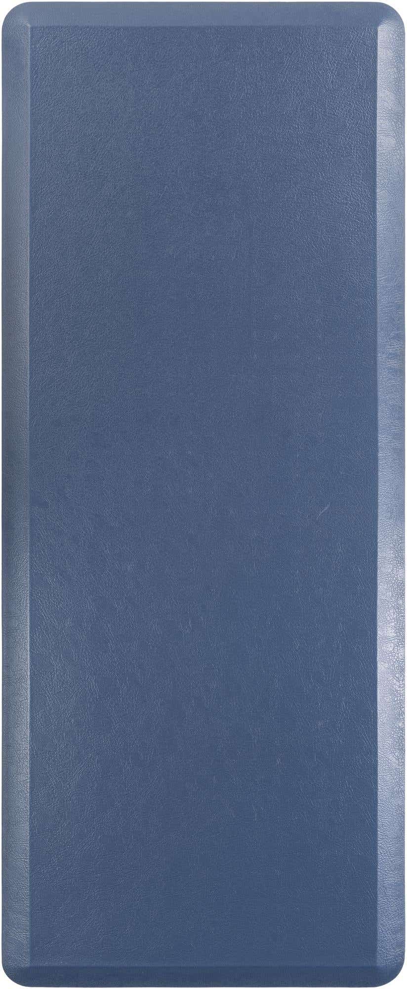 A rectangular 2x5 navy blue Comfort Mat from Rugs.com, featuring a textured surface and slightly raised edges, ideal for indoor use.