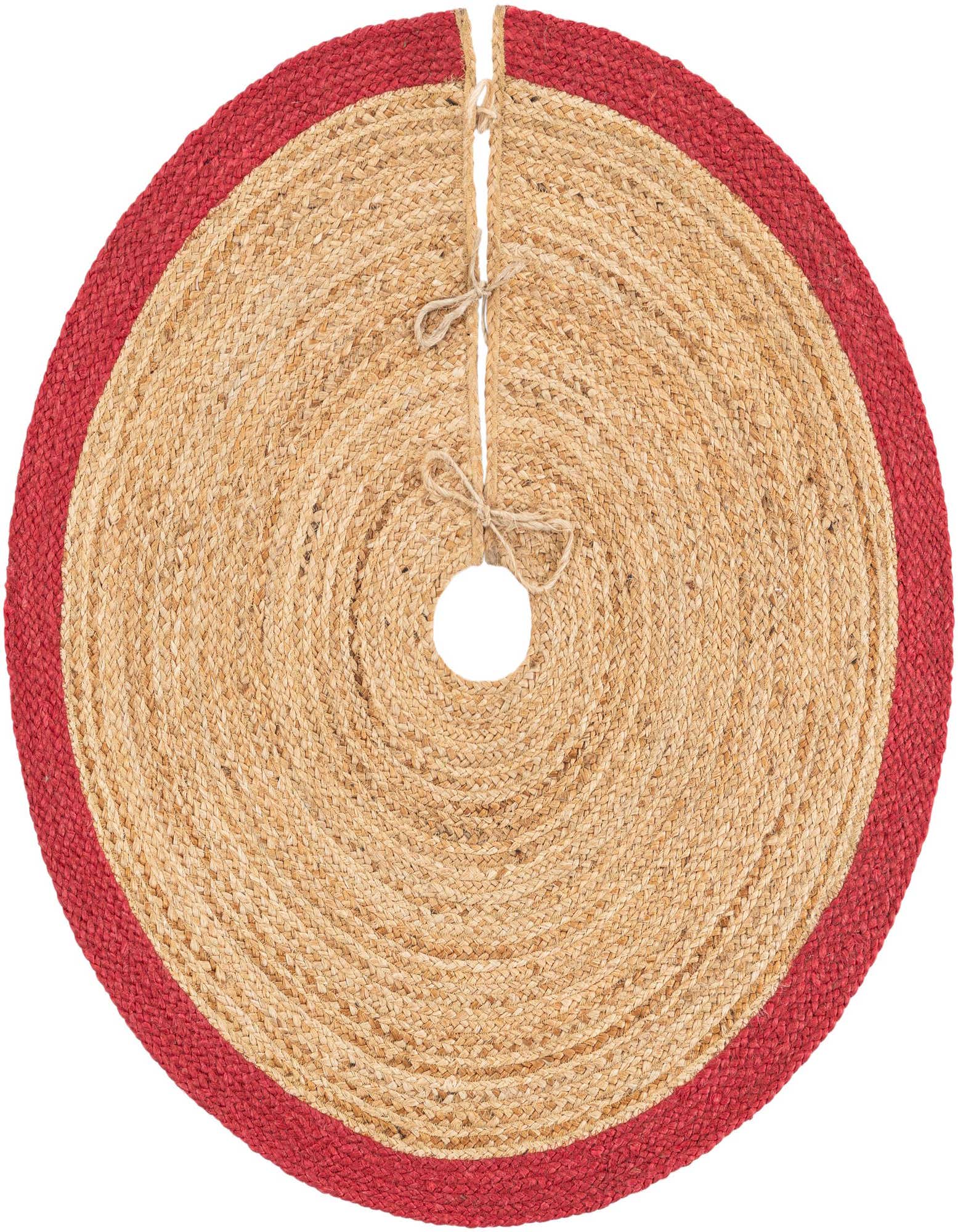 Primary image Custom Red and Natural Hand Braided Christmas Tree Skirt