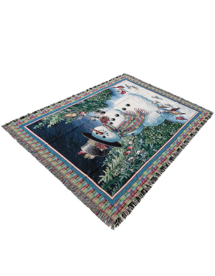 Detail image of 4' 6 x 6' Plaid Snowman Throw Blanket