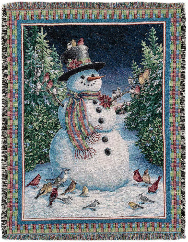 Detail image of 4' 6 x 6' Plaid Snowman Throw Blanket