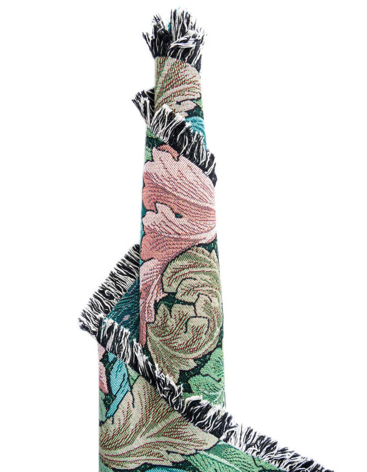 Detail image of 4' 6 x 6' William Morris Acanthus Leaves Forest Throw Blanket