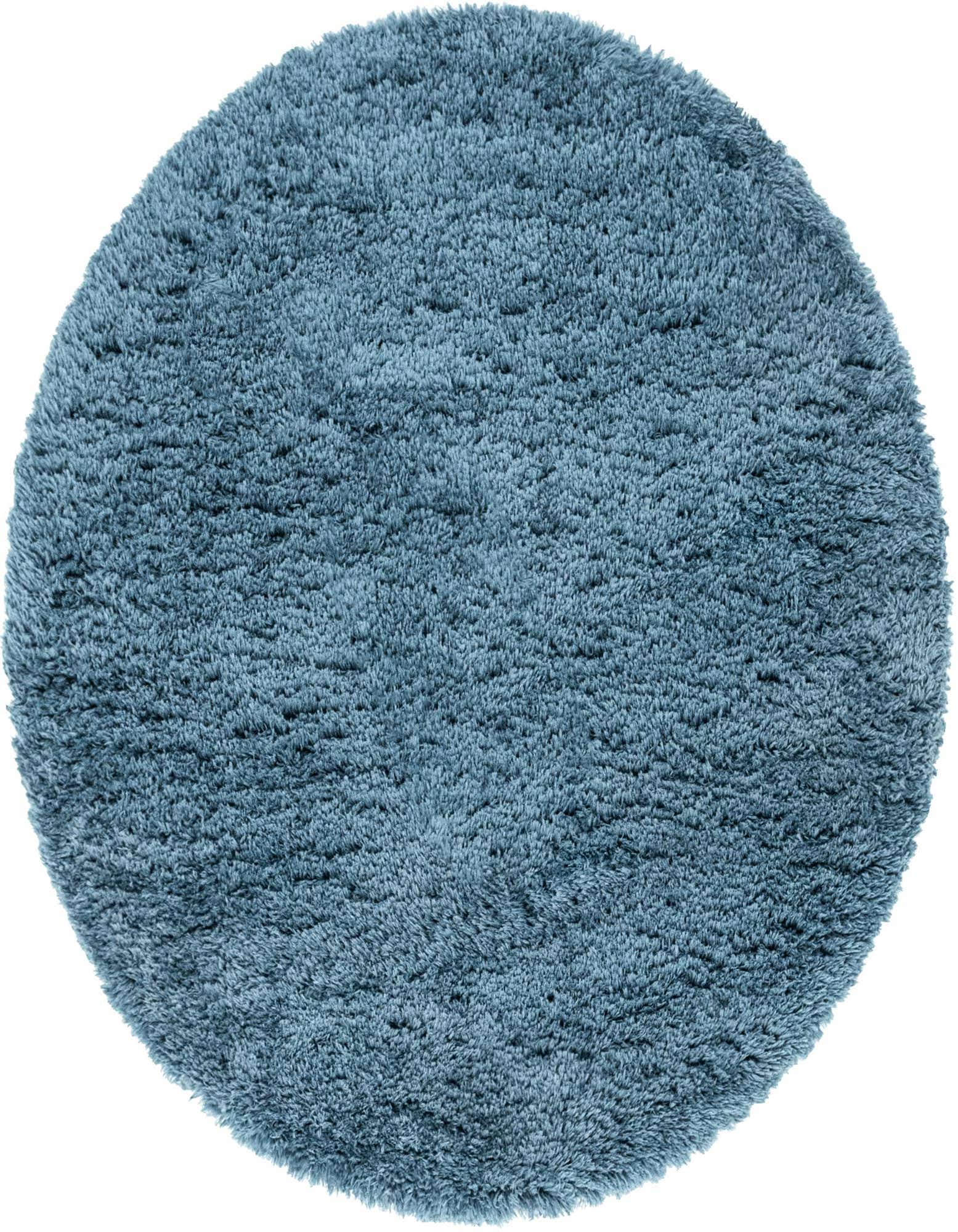 A soft, plush 6' 7 x 6' 7 round blue shag rug with a textured pile, ideal for indoor spaces.